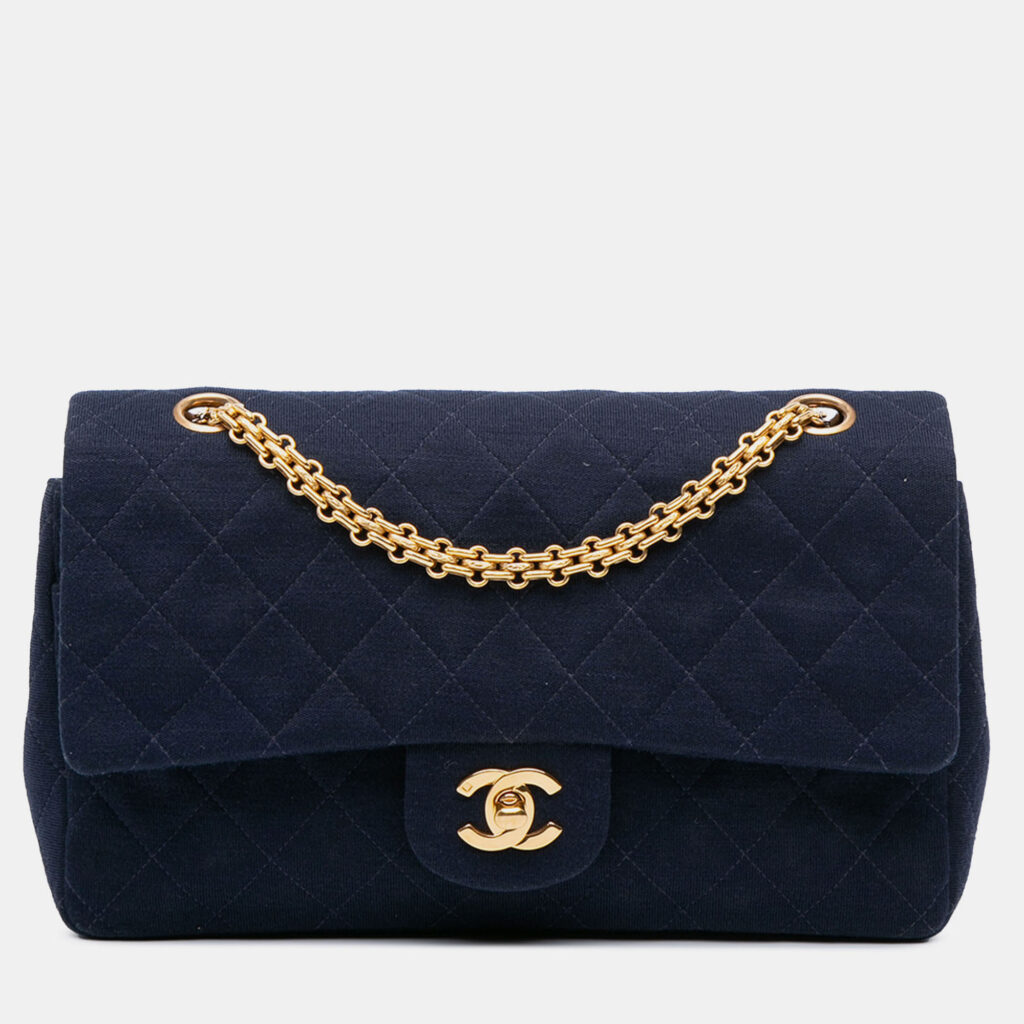 Chanel Blue Medium Classic Jersey Double Flap Chanel Blue Medium Classic Jersey Double Flap