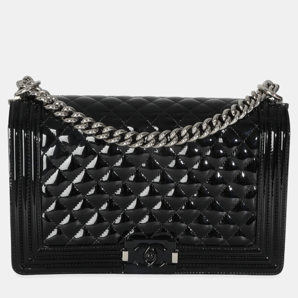 Chanel Black Quilted Patent New Medium Boy Bag Chanel Black Quilted Patent New Medium Boy Bag