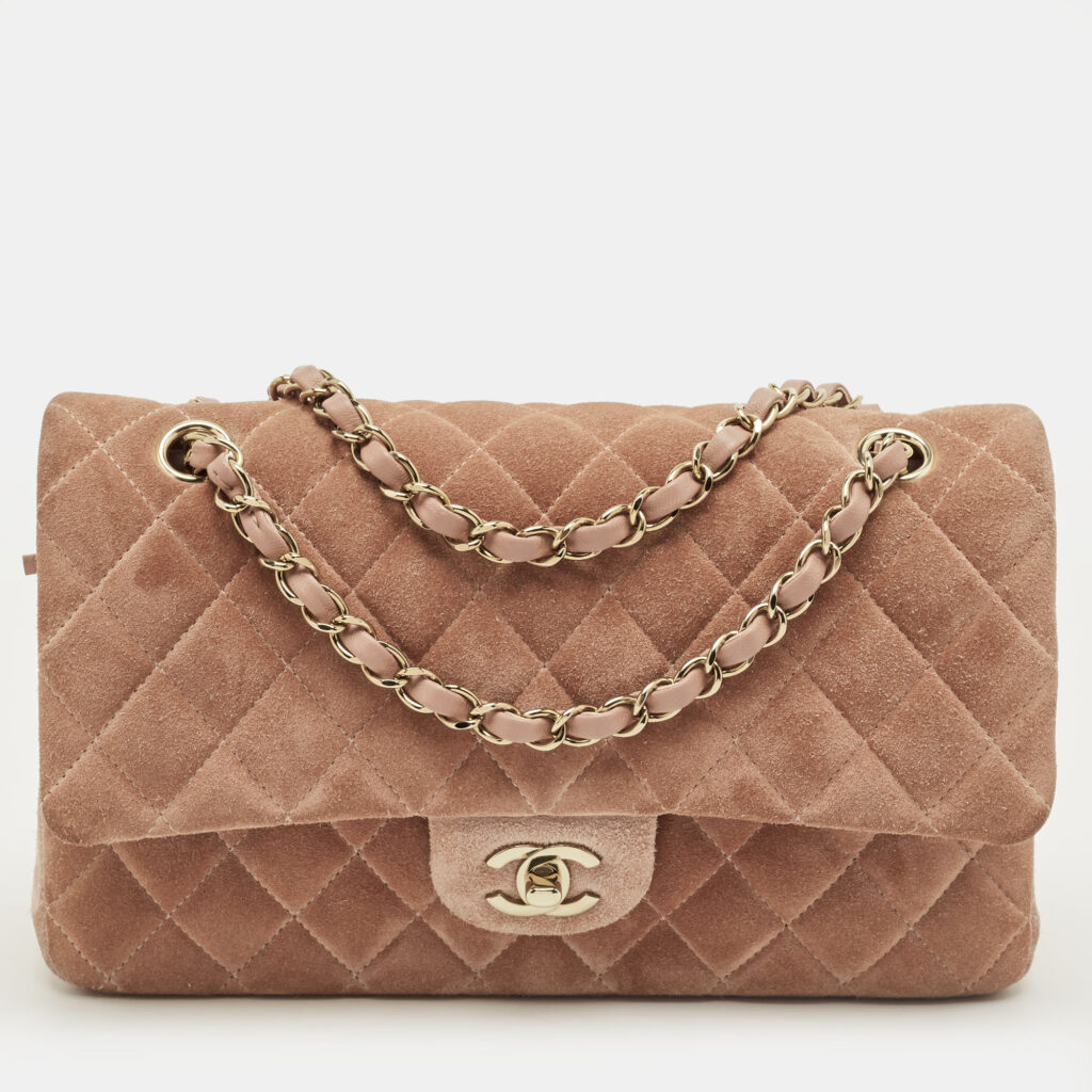 Chanel Beige Quilted Suede Medium Classic Double Flap Bag Chanel Beige Quilted Suede Medium Classic Double Flap Bag
