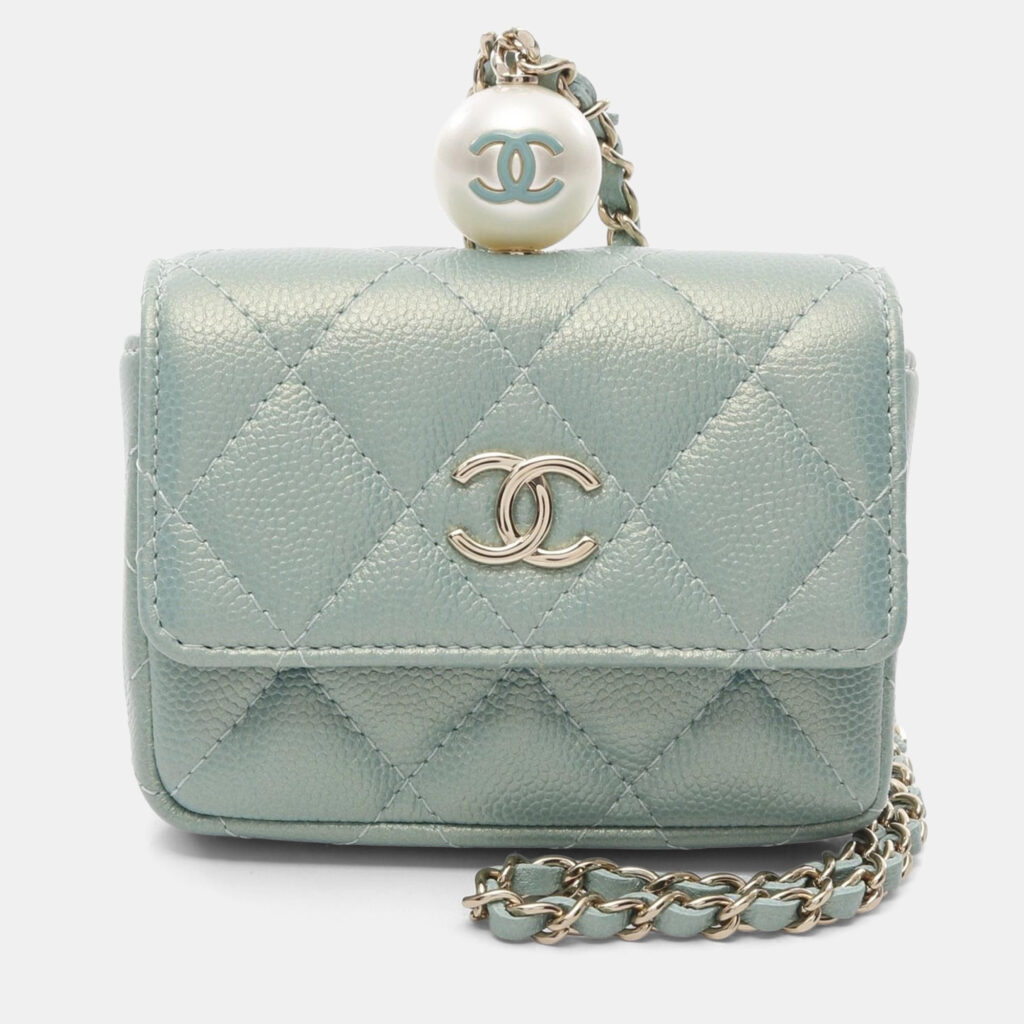 Chanel Matelasse Chain Flap Coin Purse Calfskin Green