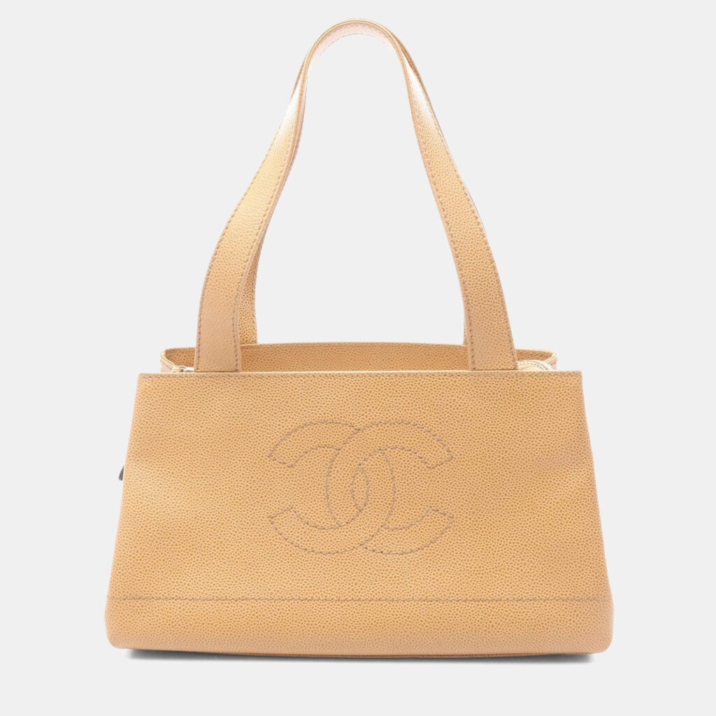 Chanel Coco Mark Shoulder Handbag Leather Grained Calfskin Beige Chanel Coco Mark Shoulder Handbag Leather Grained Calfskin Beige