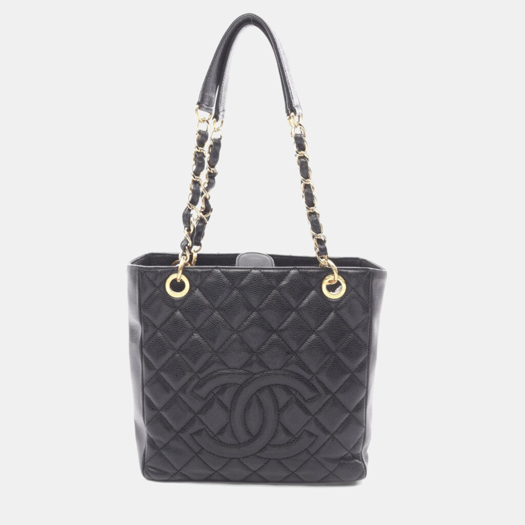 Chanel Matelasse PST Black Leather Chain Shoulder Tote Bag Chanel Matelasse PST Black Leather Chain Shoulder Tote Bag