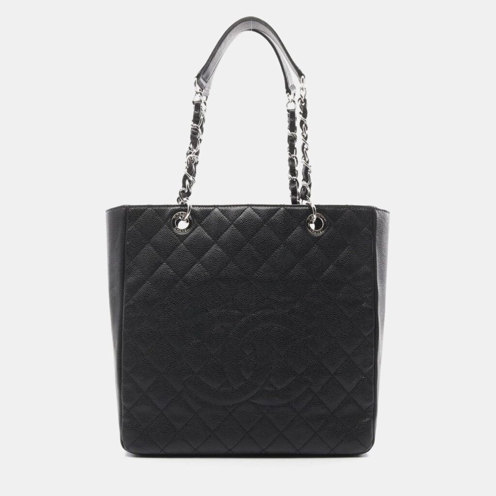 Chanel Matelasse Black Grained Calfskin CC Chain Tote Bag Chanel Matelasse Black Grained Calfskin CC Chain Tote Bag