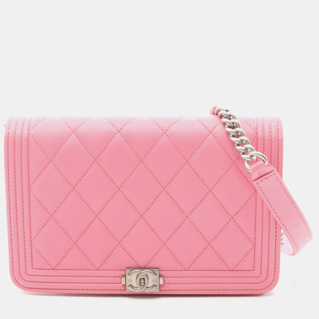 Chanel Boy Chanel Matelasse Pink Leather Chain Shoulder Bag Woc Chanel Boy Chanel Matelasse Pink Leather Chain Shoulder Bag Woc