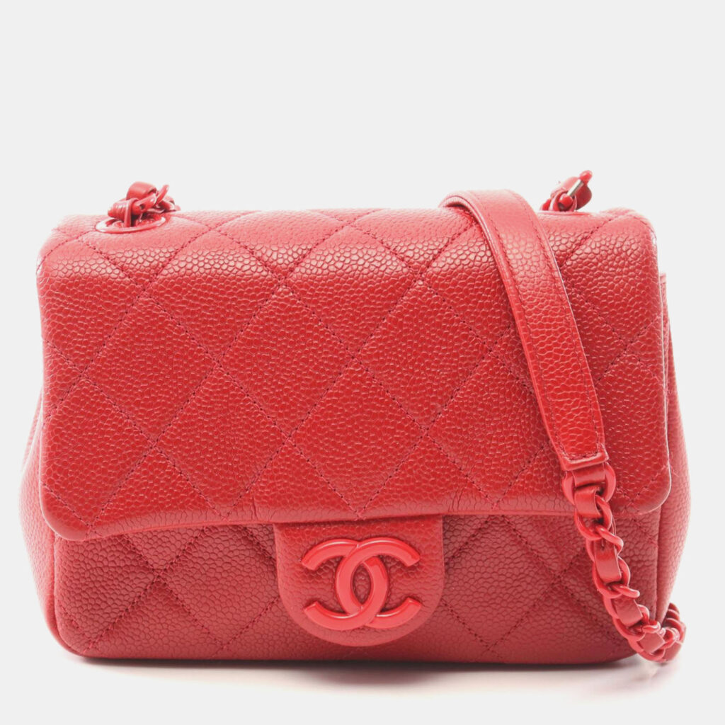 Chanel Matelasse Chain Shoulder Bag Leather Grained Calfskin Red Cc Chanel Matelasse Chain Shoulder Bag Leather Grained Calfskin Red Cc