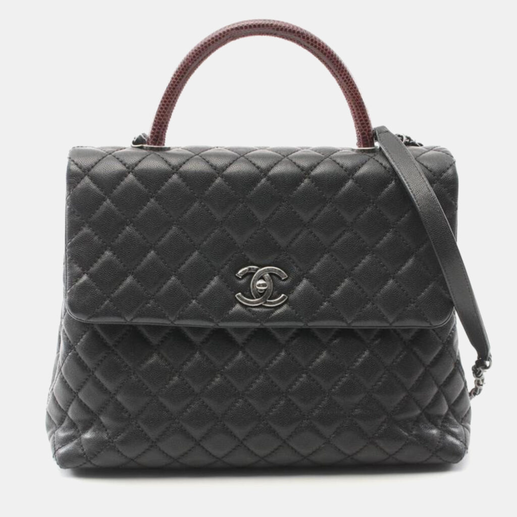Chanel Coco Matelasse Black Caviar Leather Top Handle Bag Chanel Coco Matelasse Black Caviar Leather Top Handle Bag