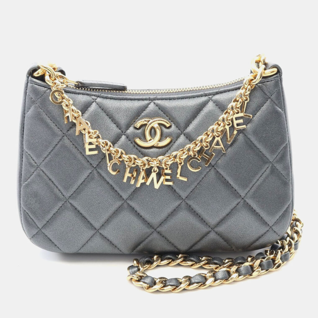 Chanel Matelasse Chain Shoulder Crossbody Bag Leather Gray Chanel Matelasse Chain Shoulder Crossbody Bag Leather Gray