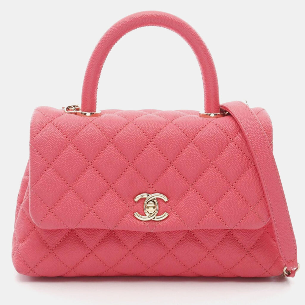 Chanel Coco Handle Flap Matelasse Shoulder Handbag Calfskin Pink Chanel Coco Handle Flap Matelasse Shoulder Handbag Calfskin Pink