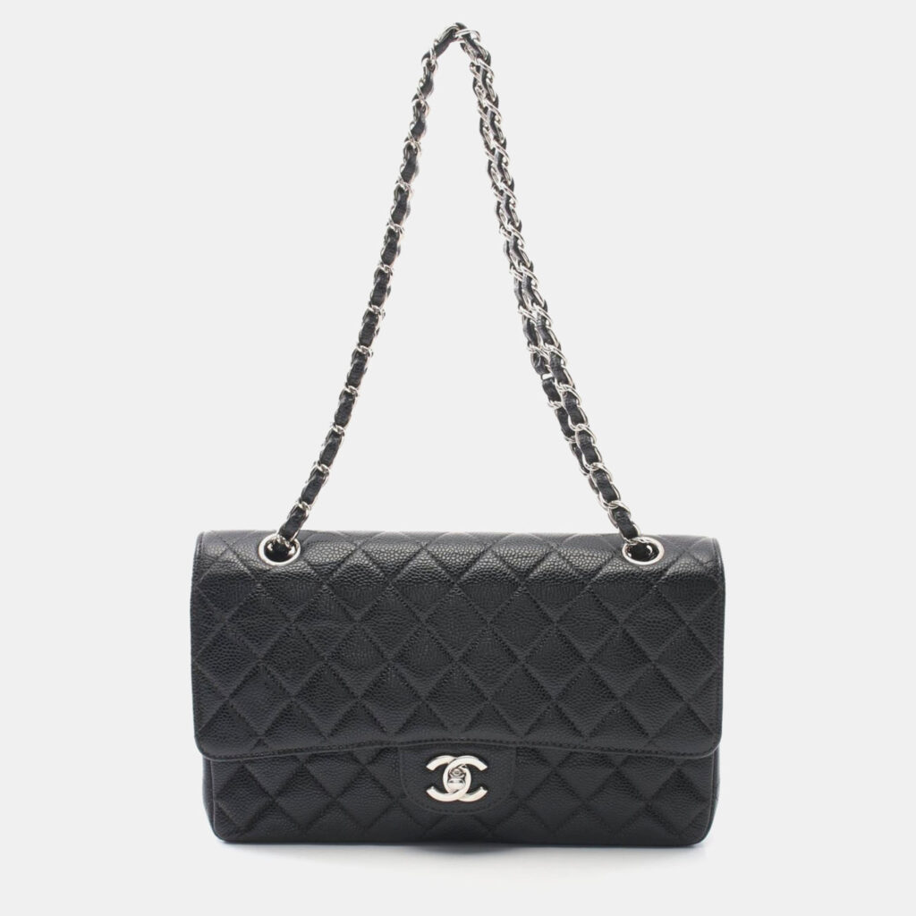 Chanel Matelasse W Flap Chain Shoulder Bag Leather Black Chanel Matelasse W Flap Chain Shoulder Bag Leather Black