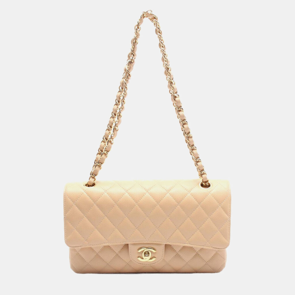 Chanel Matelasse W Flap Chain Shoulder Bag Leather Beige Chanel Matelasse W Flap Chain Shoulder Bag Leather Beige