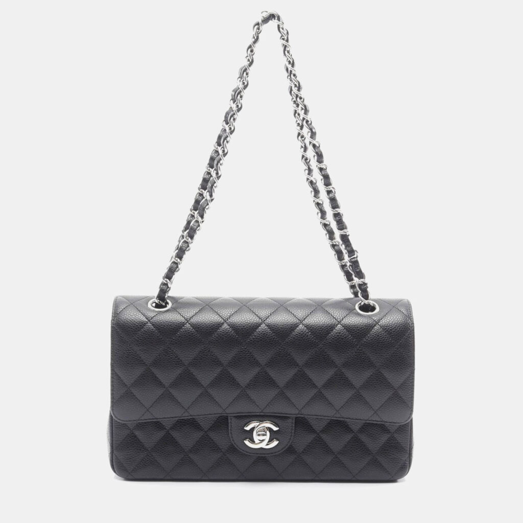 Chanel Matelasse W Flap Chain Shoulder Bag Leather Black Chanel Matelasse W Flap Chain Shoulder Bag Leather Black