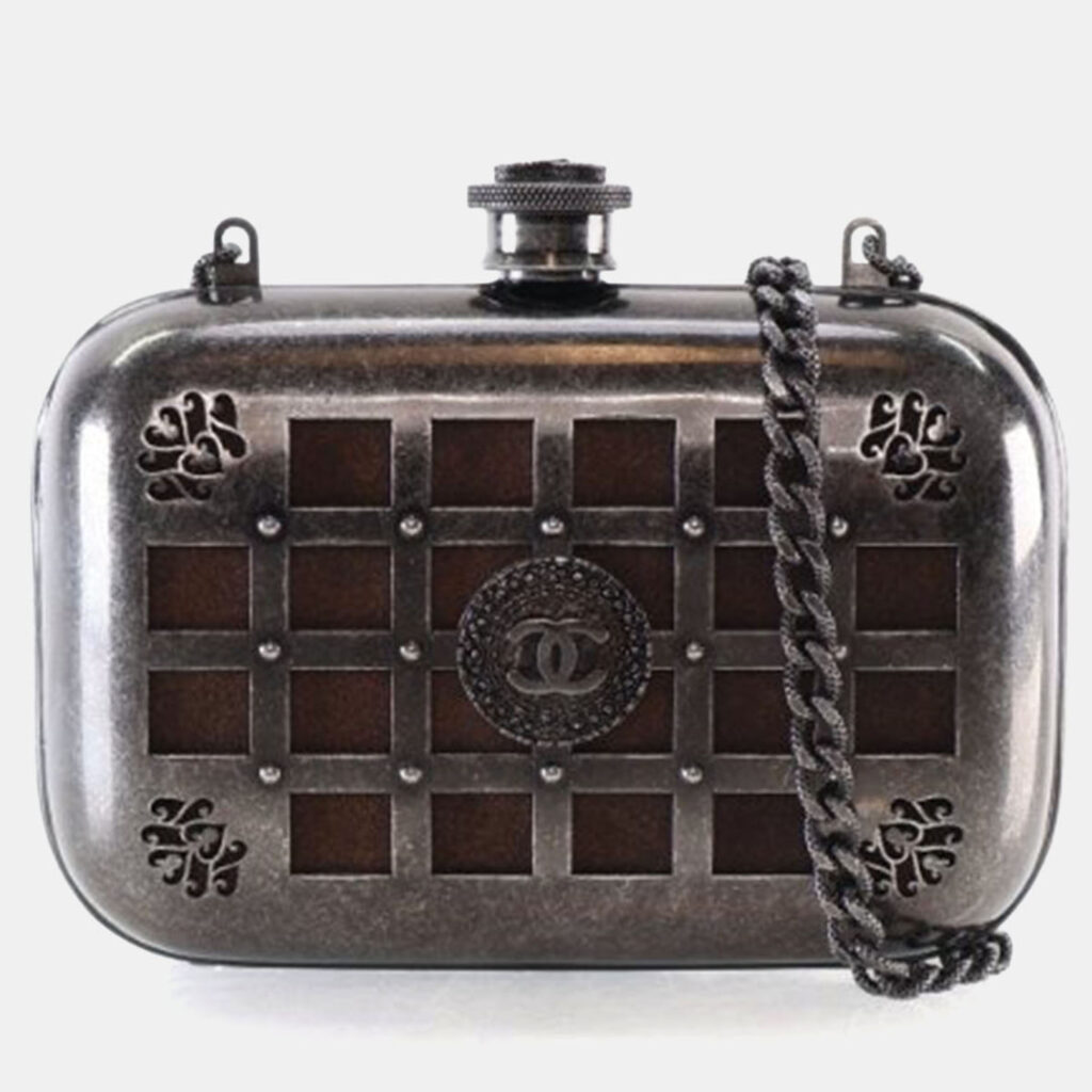 Chanel Mini Grey Gunmetal Grid Cage Clutch Chanel Mini Grey Gunmetal Grid Cage Clutch