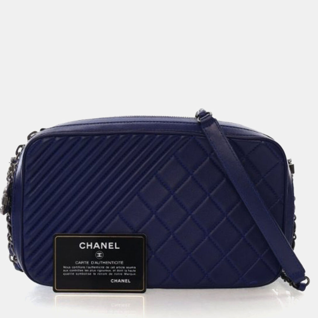 Chanel Navy Blue Lambskin Coco Boy Camera Bag Chanel Navy Blue Lambskin Coco Boy Camera Bag