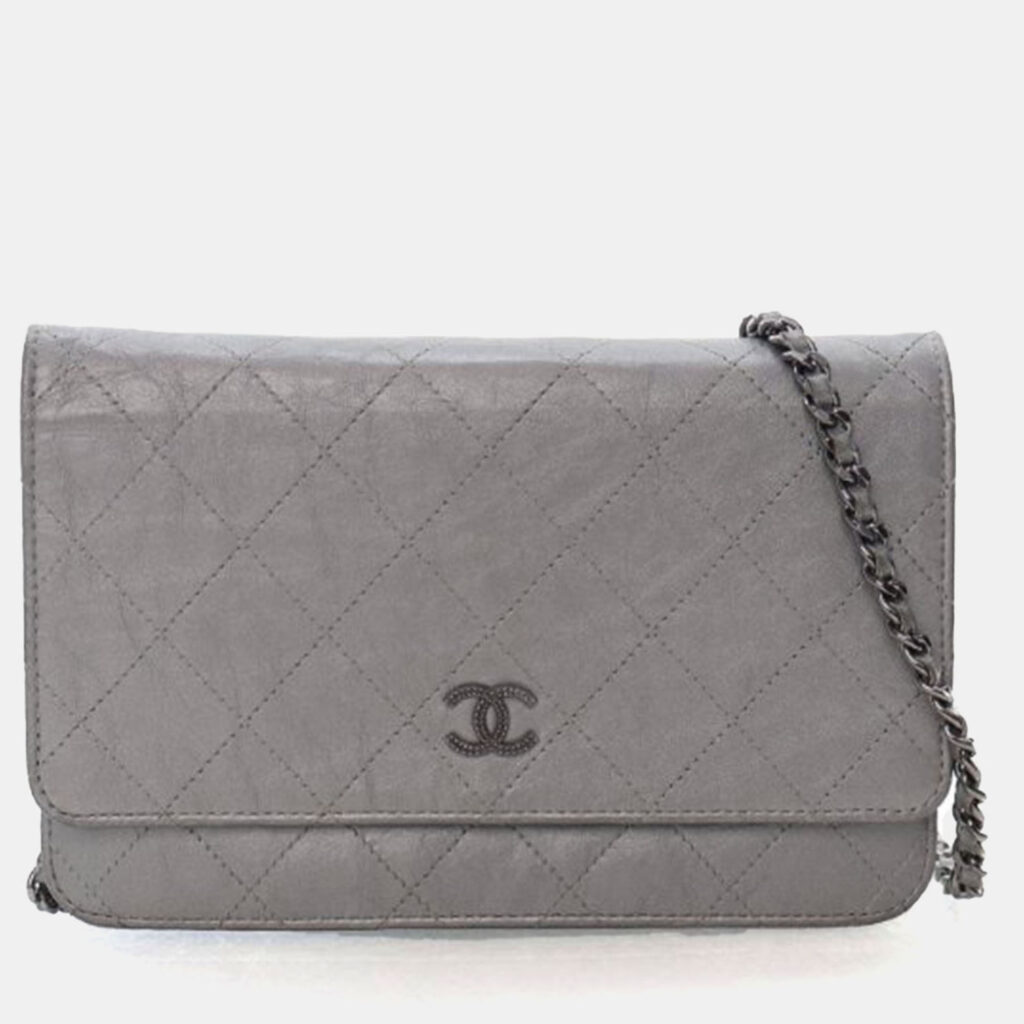Chanel Crinkled Grey Calfskin Wallet On Chain (WOC)