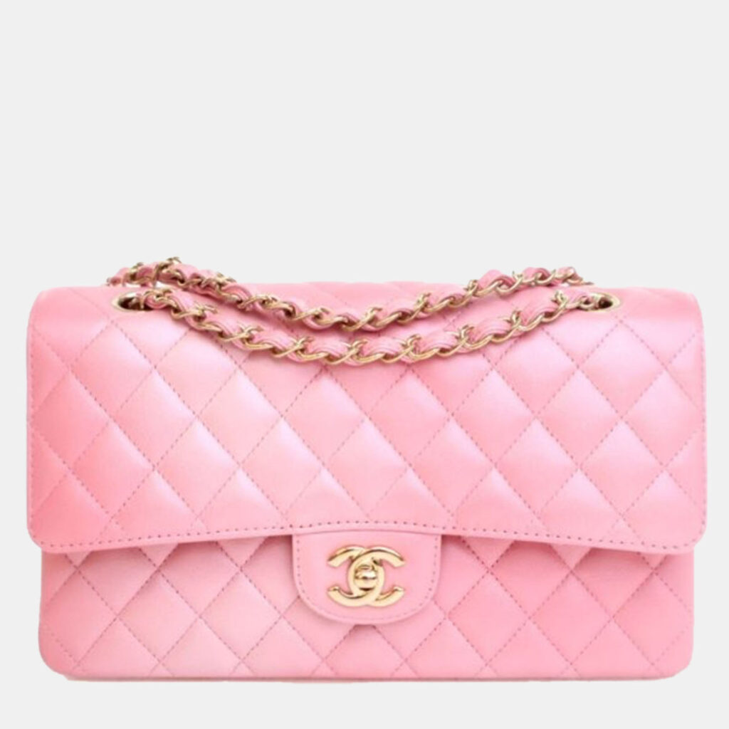 Chanel Medium Pink Lambskin Classic Double Flap Bag Chanel Medium Pink Lambskin Classic Double Flap Bag