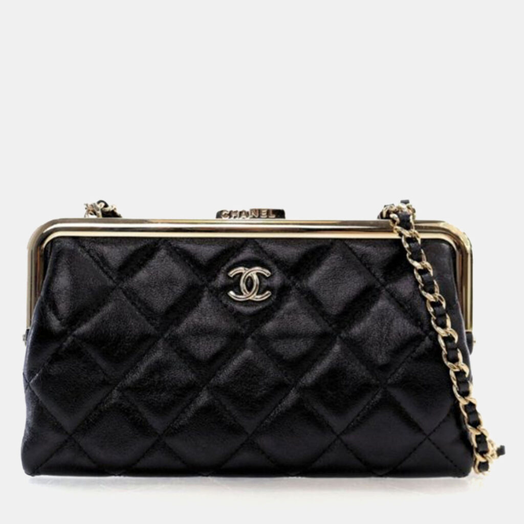 Chanel Glazed Calfskin Frame Clutch On Chain Chanel Glazed Calfskin Frame Clutch On Chain