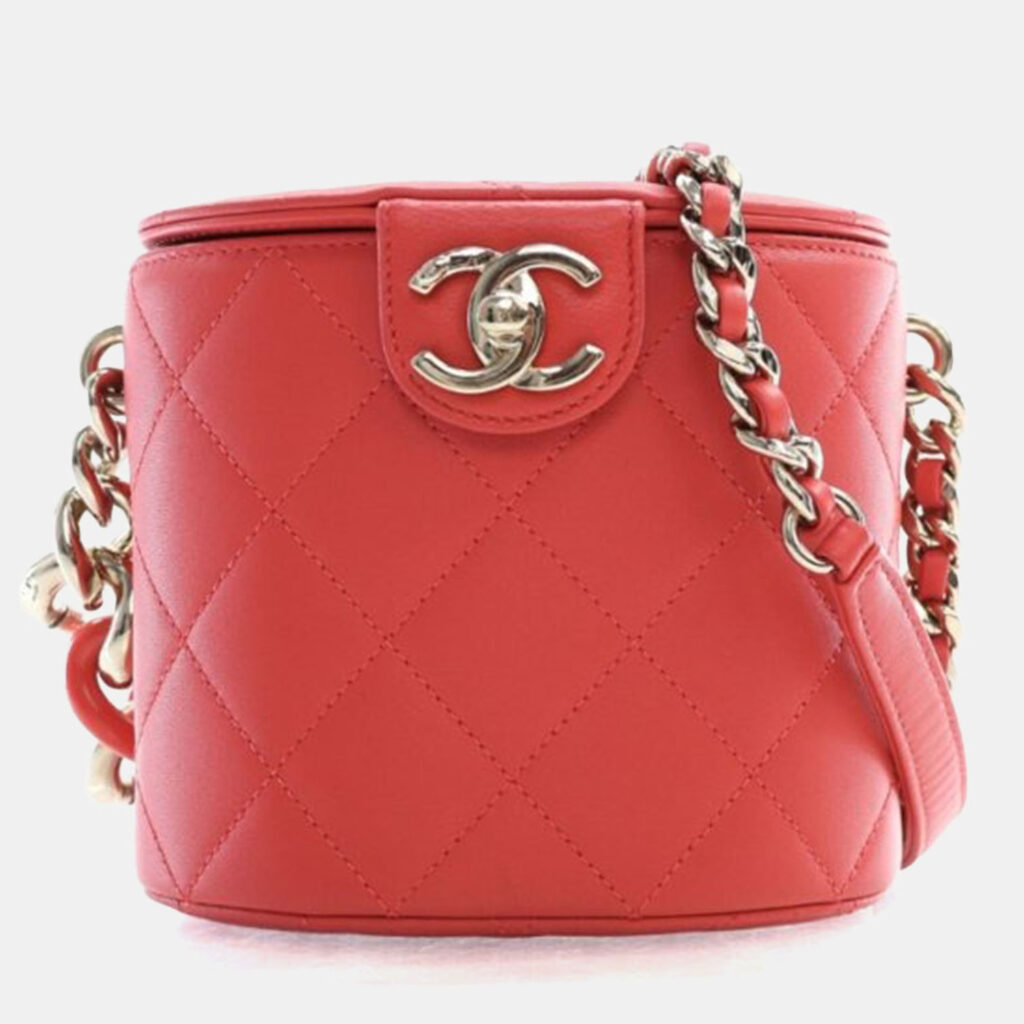 Chanel Coral Lambskin Resin Elegant Chain Vanity Case Chanel Coral Lambskin Resin Elegant Chain Vanity Case
