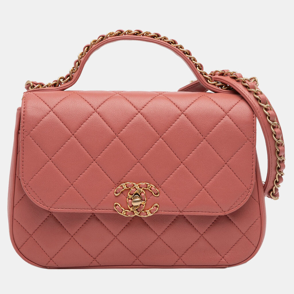 Quilted Chain Infinity Lambskin Leather Top Handle Bag