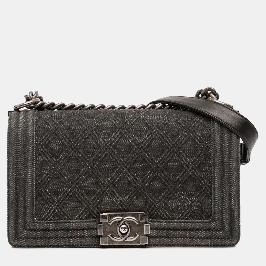 Chanel Boy Old Medium Quilted Blue Denim Flap Bag Chanel Boy Old Medium Quilted Blue Denim Flap Bag