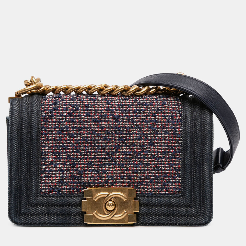 luxury-women-chanel-used-handbags-p1231674-012-1.jpg Chanel Quilted Boy Flap Small Denim and Tweed Shoulder Bag