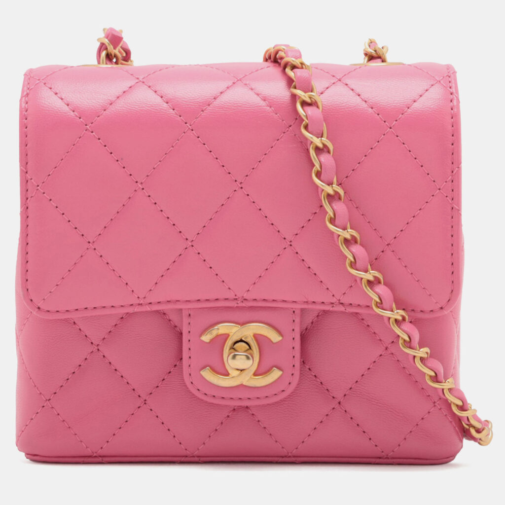 luxury-women-chanel-used-handbags-p1231757-008.jpg Chanel Classic Square Single Flap Mini Lambskin Leather Shoulder Bag