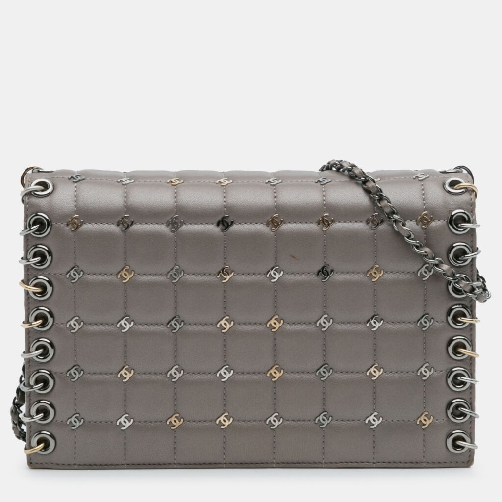 Chanel Small Lambskin Chocolate Bar CC Piercing Studded Chain Flap Shoulder Bag Chanel Small Lambskin Chocolate Bar CC Piercing Studded Chain Flap Shoulder Bag