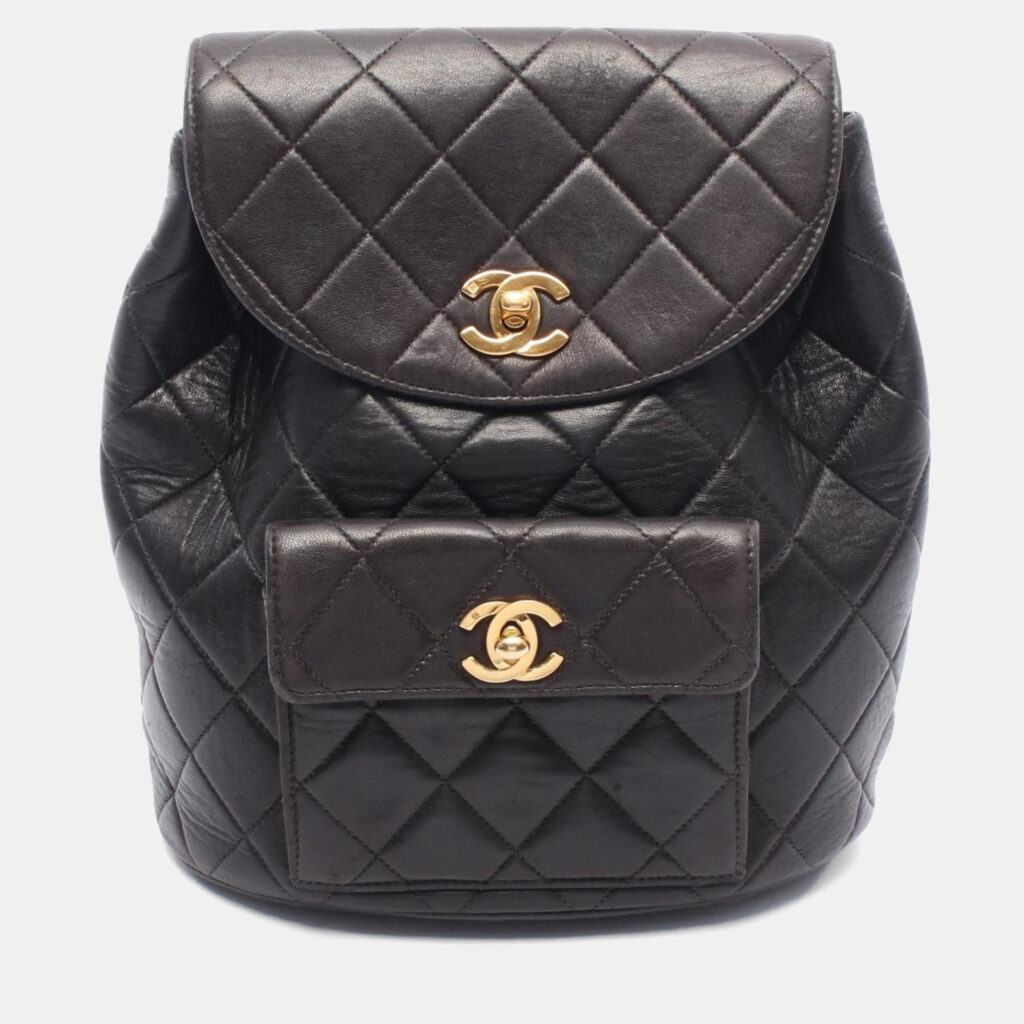 Chanel Matelasse Backpack Bag In Lambskin Leather Black Chanel Matelasse Backpack Bag In Lambskin Leather Black