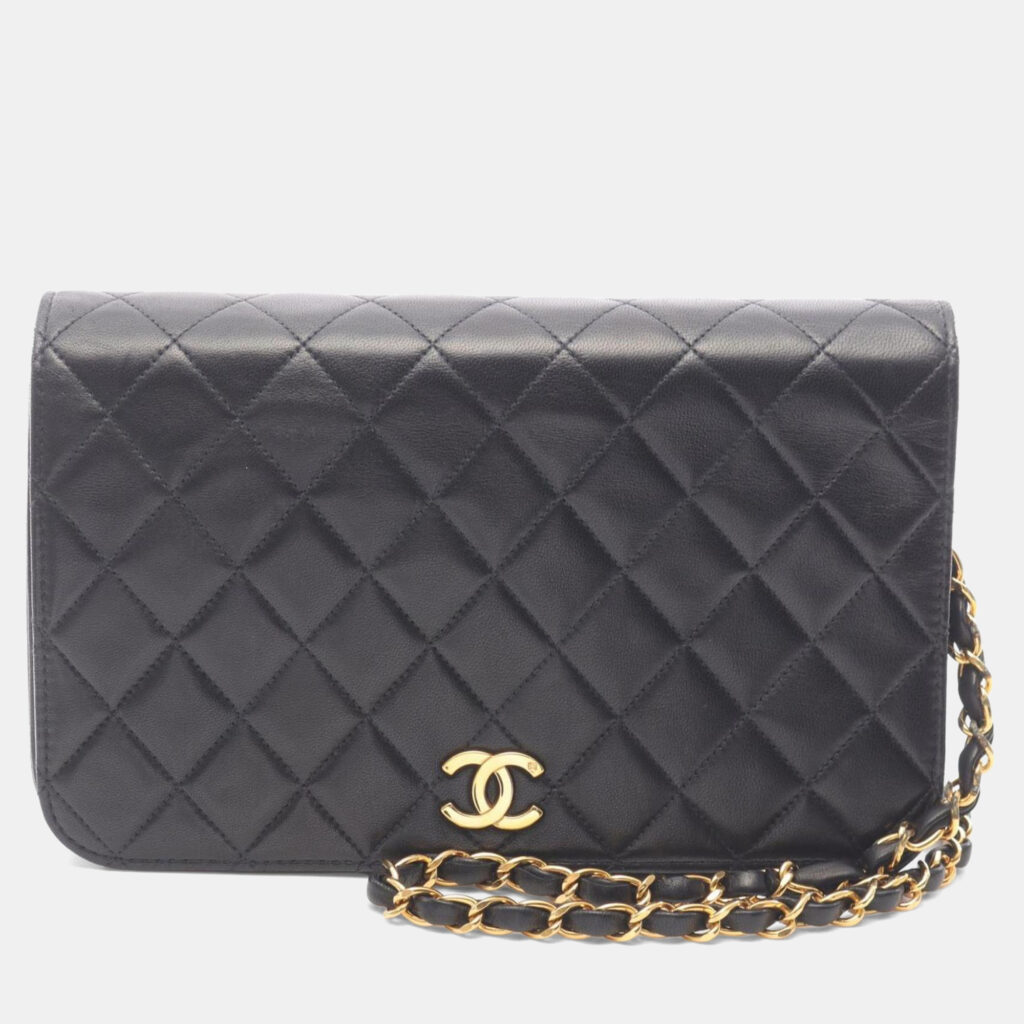 Chanel Matelasse Black Lambskin Leather Full Flap Shoulder Bag Chanel Matelasse Black Lambskin Leather Full Flap Shoulder Bag
