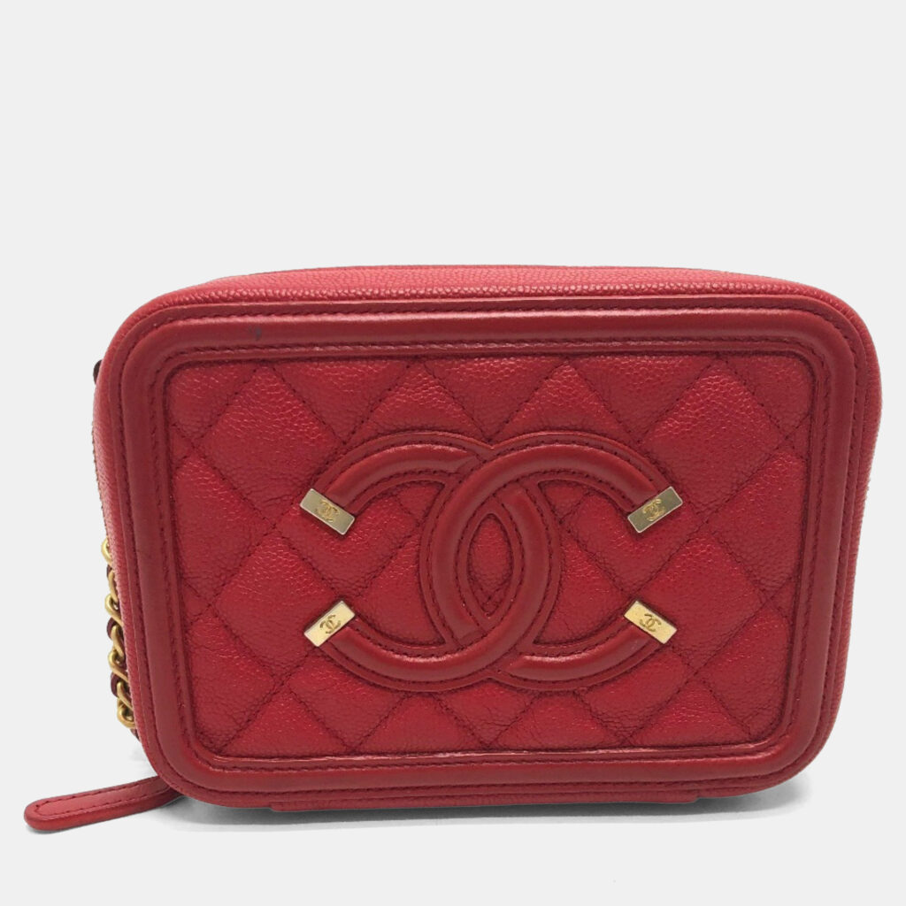 Chanel Cc Filigree Matelasse Chain Mini Shoulder Bag In Caviar Leather Red Chanel Cc Filigree Matelasse Chain Mini Shoulder Bag In Caviar Leather Red