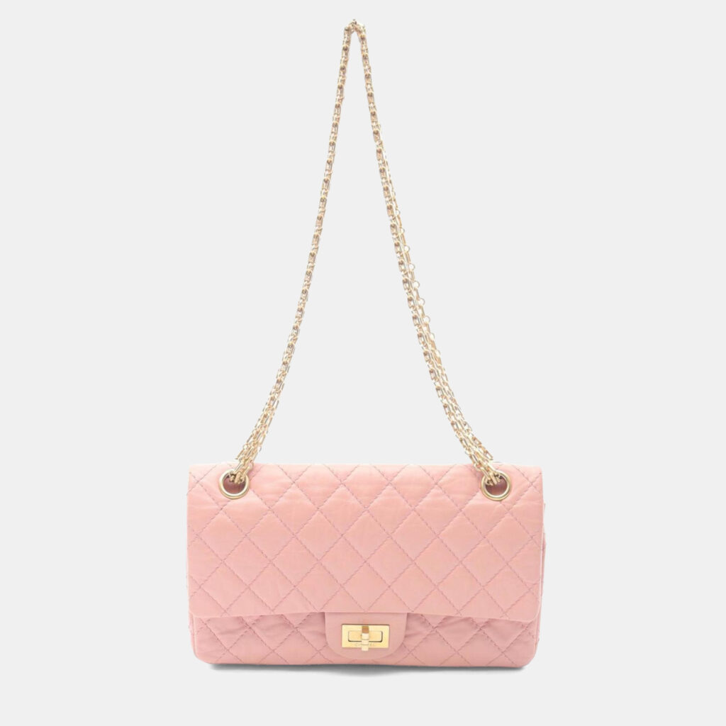 Chanel 2.55 Matelasse Double Flap Shoulder Bag Leather Pink Chanel 2.55 Matelasse Double Flap Shoulder Bag Leather Pink