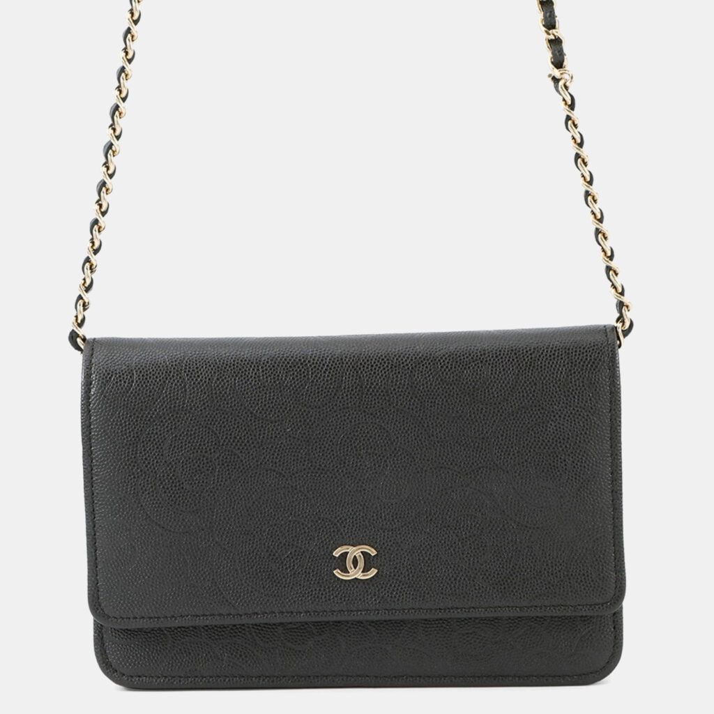 Chanel Chain Wallet Camellia Coco Mark Caviar Skin Black Chanel Chain Wallet Camellia Coco Mark Caviar Skin Black