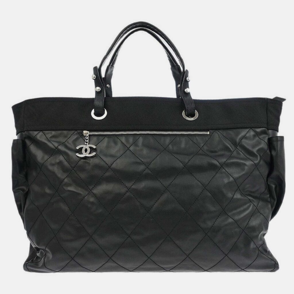 Chanel Black Leather Paris-Biarritz GM Tote Handbag Chanel Black Leather Paris-Biarritz GM Tote Handbag