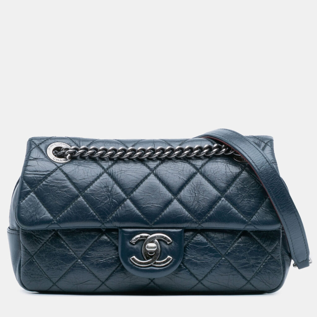 Chanel Blue Small Glazed Calfskin Duo Color Flap Chanel Blue Small Glazed Calfskin Duo Color Flap