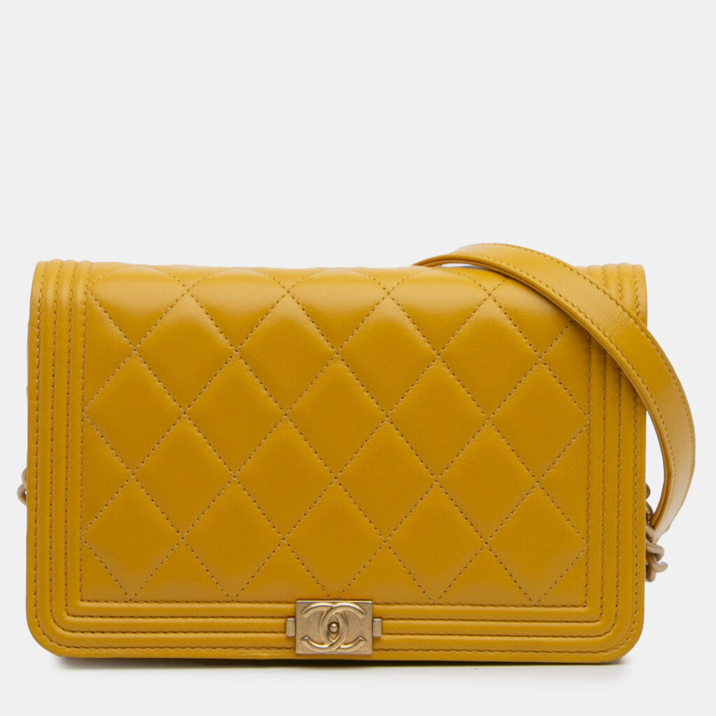 Chanel Yellow Quilted Lambskin Boy Wallet On Chain Chanel Yellow Quilted Lambskin Boy Wallet On Chain