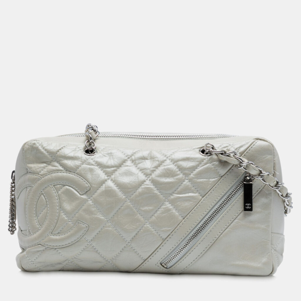 Chanel Quilted Cotton Club Aged Calfskin Leather Bowler Bag Chanel Quilted Cotton Club Aged Calfskin Leather Bowler Bag