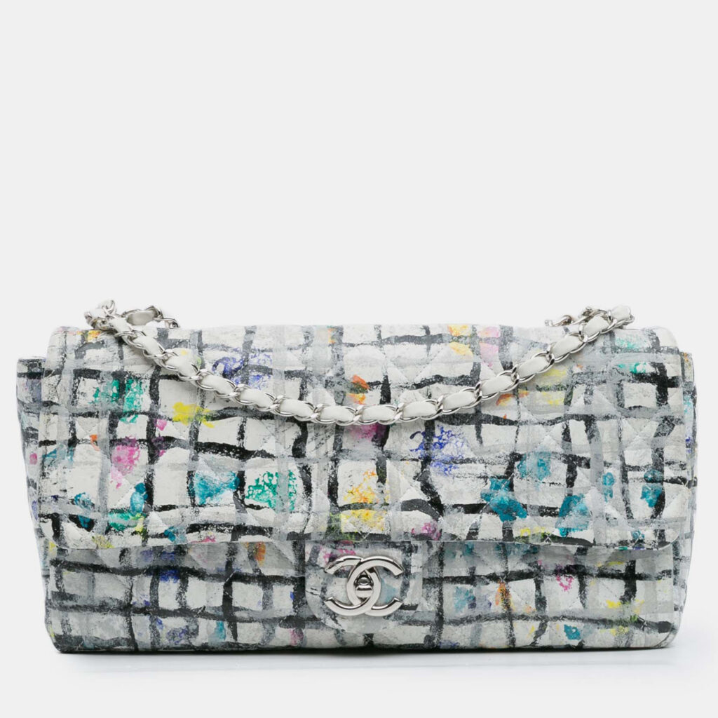 Chanel White Medium Calfskin Hand Painted Graffiti Flap Chanel White Medium Calfskin Hand Painted Graffiti Flap