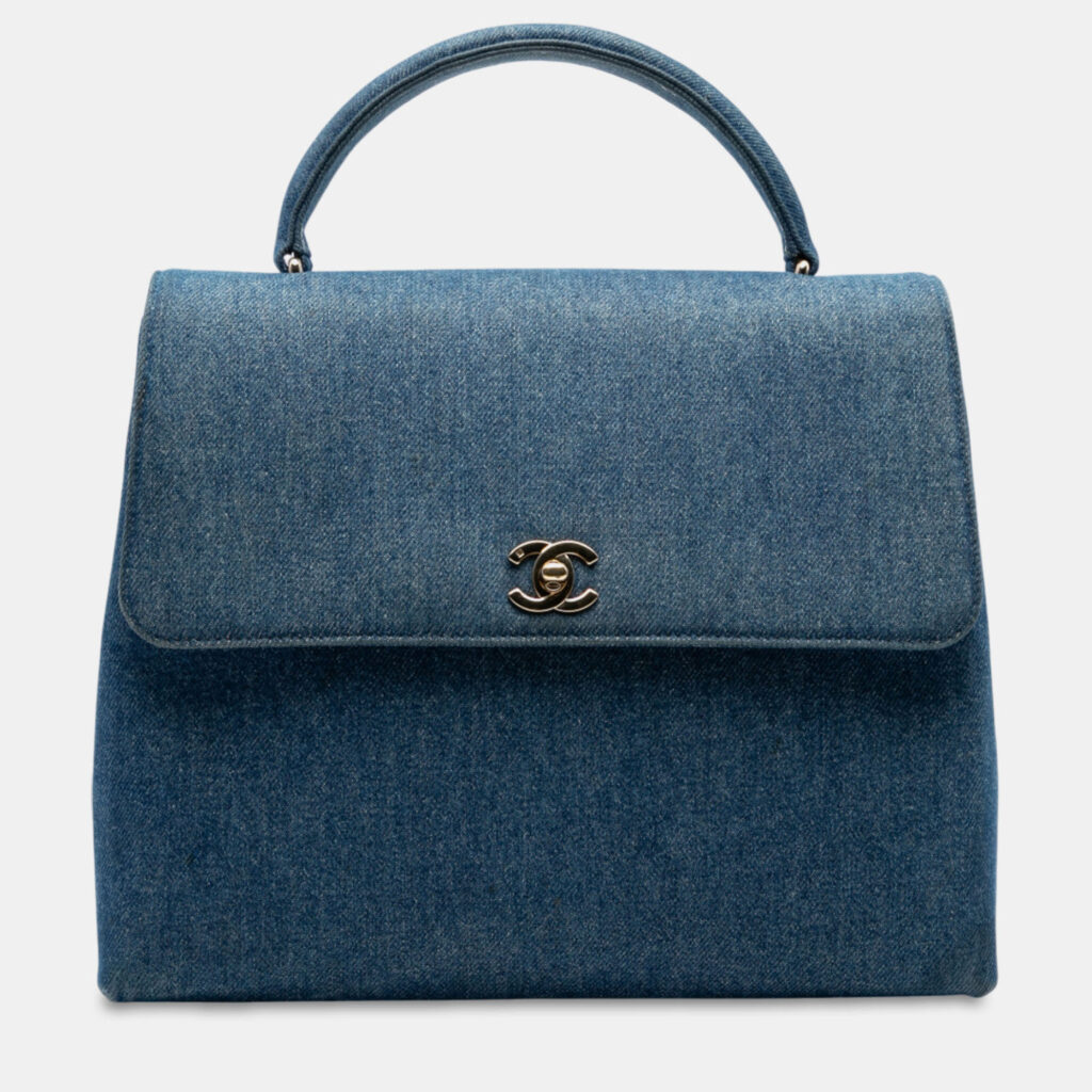 Chanel Blue CC Denim Kelly Top Handle Bag Chanel Blue CC Denim Kelly Top Handle Bag