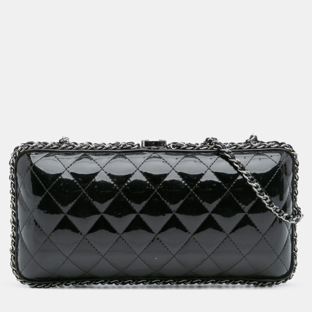 Chanel Black Quilted Patent Chain Around Clutch Chanel Black Quilted Patent Chain Around Clutch