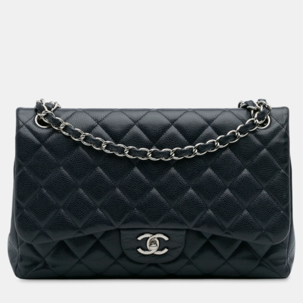 Chanel Navy Blue Jumbo Classic Caviar Double Flap