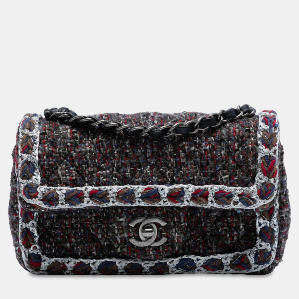 Chanel Black Mini Rectangular Classic Braided Tweed Single Flap Chanel Black Mini Rectangular Classic Braided Tweed Single Flap