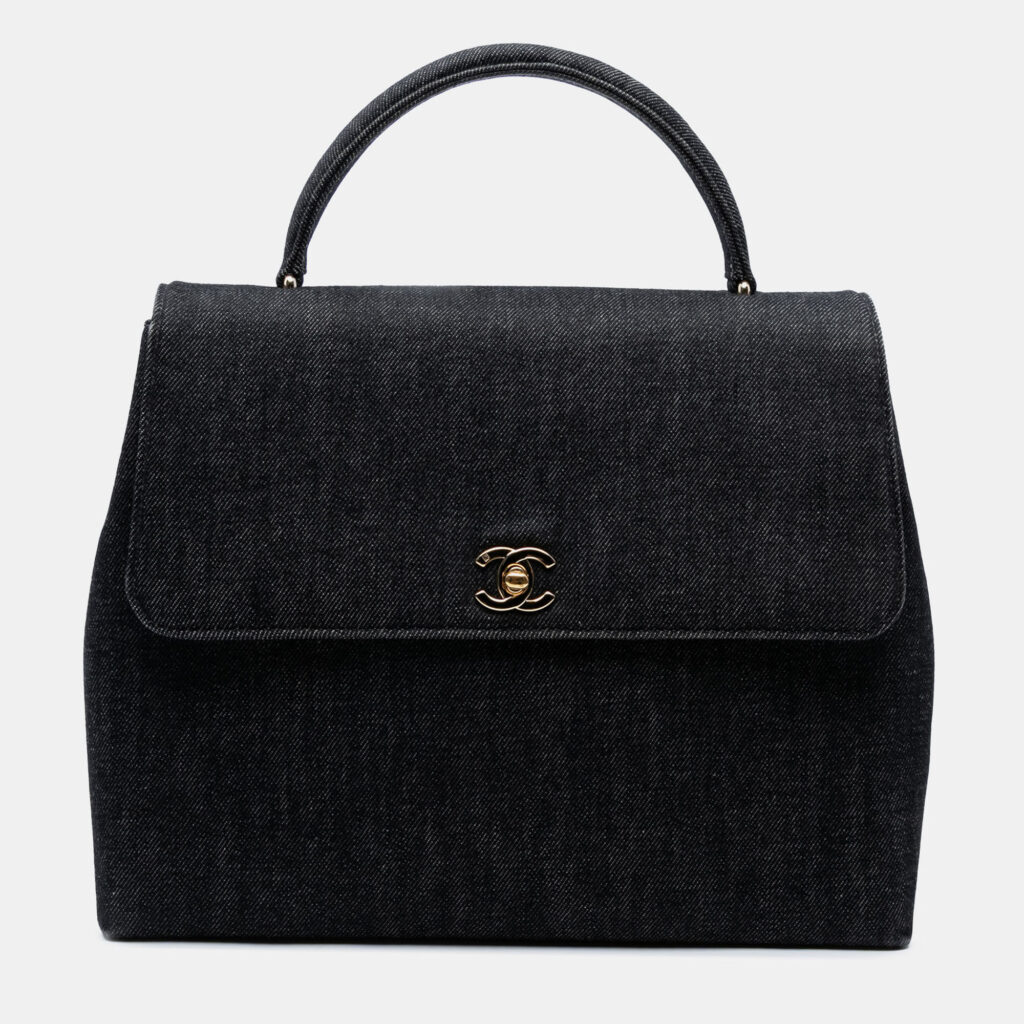 Chanel Black CC Denim Kelly Top Handle Bag Chanel Black CC Denim Kelly Top Handle Bag