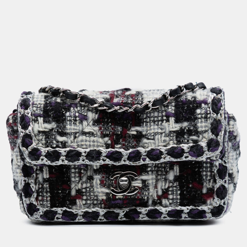 Chanel Black Mini Rectangular Quilted Tweed Single Flap