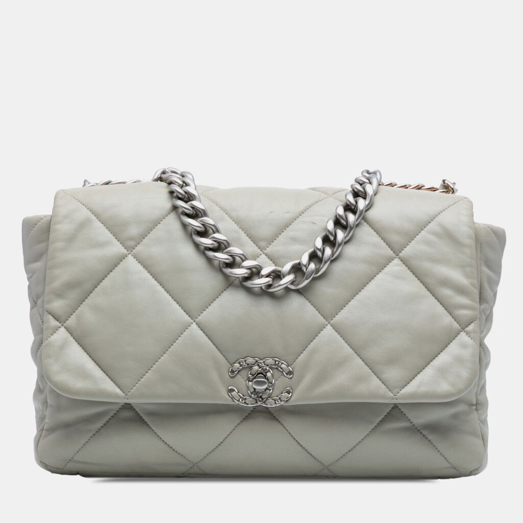 Chanel Grey Maxi Lambskin 19 Flap
