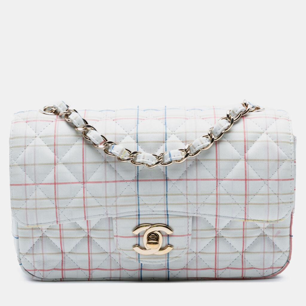 Chanel White Mini Rectangular Classic Printed Calfskin Single Flap Chanel White Mini Rectangular Classic Printed Calfskin Single Flap