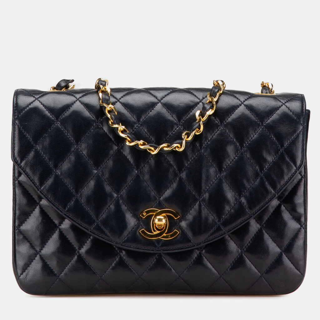 Chanel Navy Blue CC Quilted Lambskin Round Flap