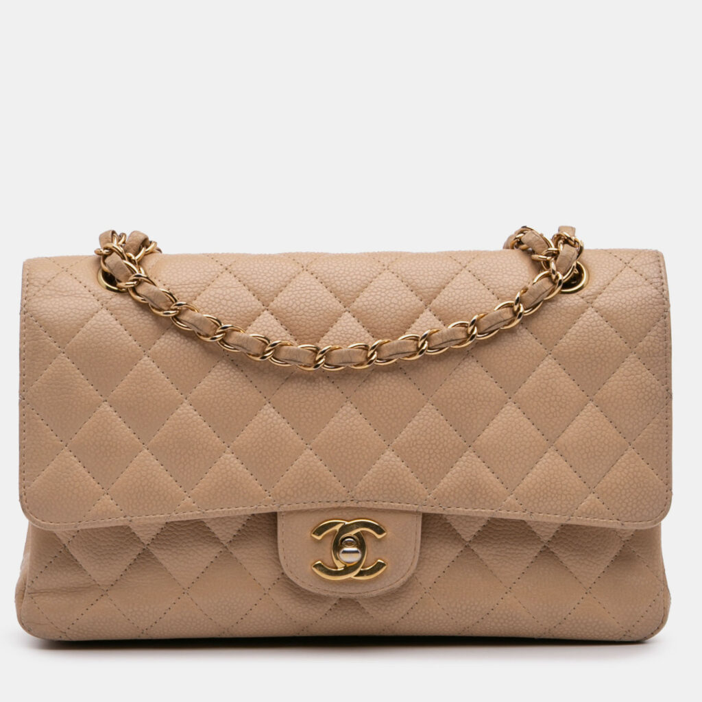 Chanel Beige Medium Classic Caviar Double Flap