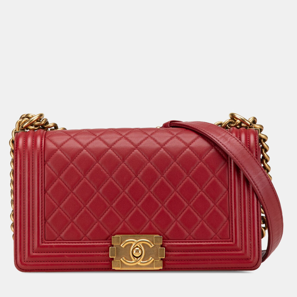 Chanel Red Old Medium Quilted Lambskin Boy Flap
