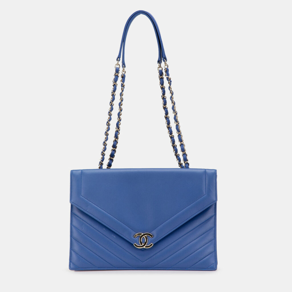 Chanel Blue Chevron Calfskin Coco Envelope Shoulder Bag