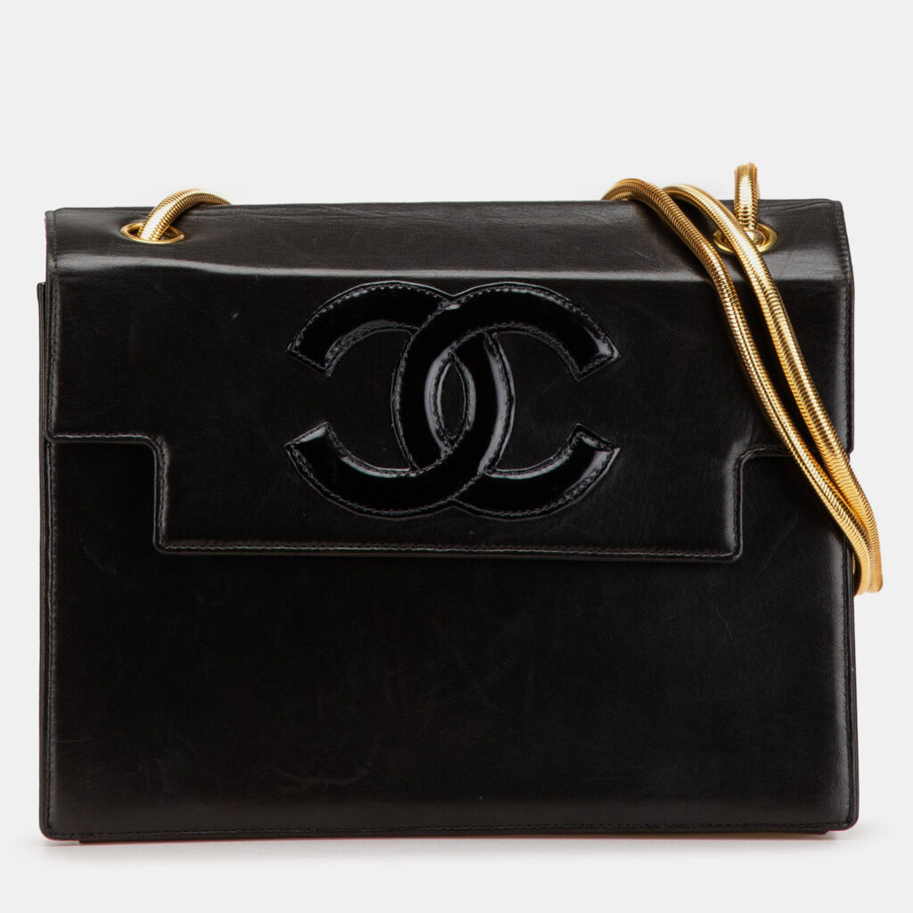 Chanel Black CC Patent Snake Chain Flap
