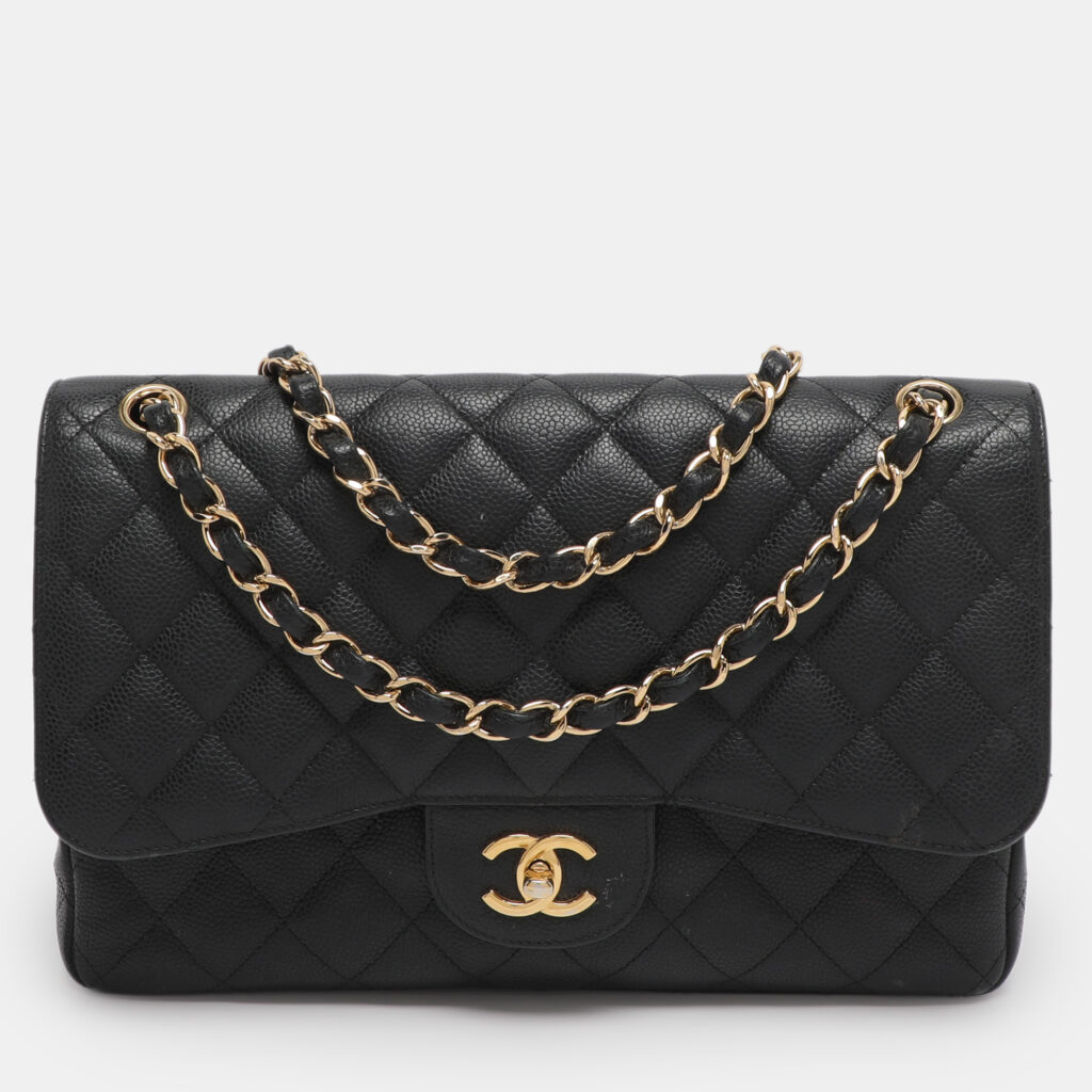 Chanel Black Quilted Caviar Leather Jumbo Classic Double Flap Bag